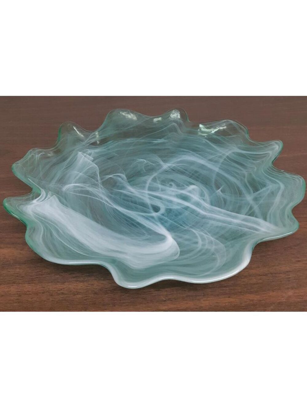 Glass Platter Swirl Bowl Dish 13” Scalloped Edge